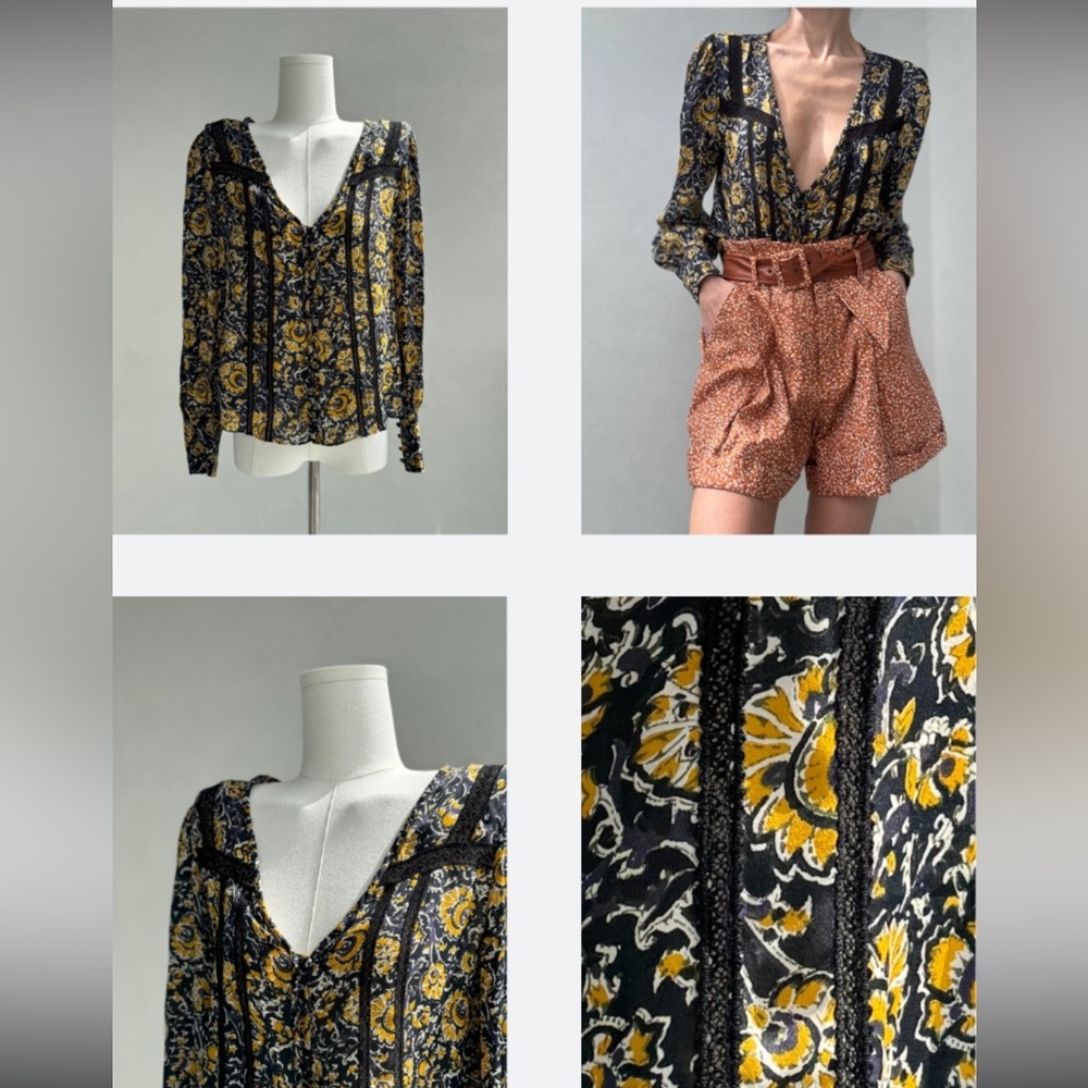 Veronica Beard Floral V-Neck Blouse
